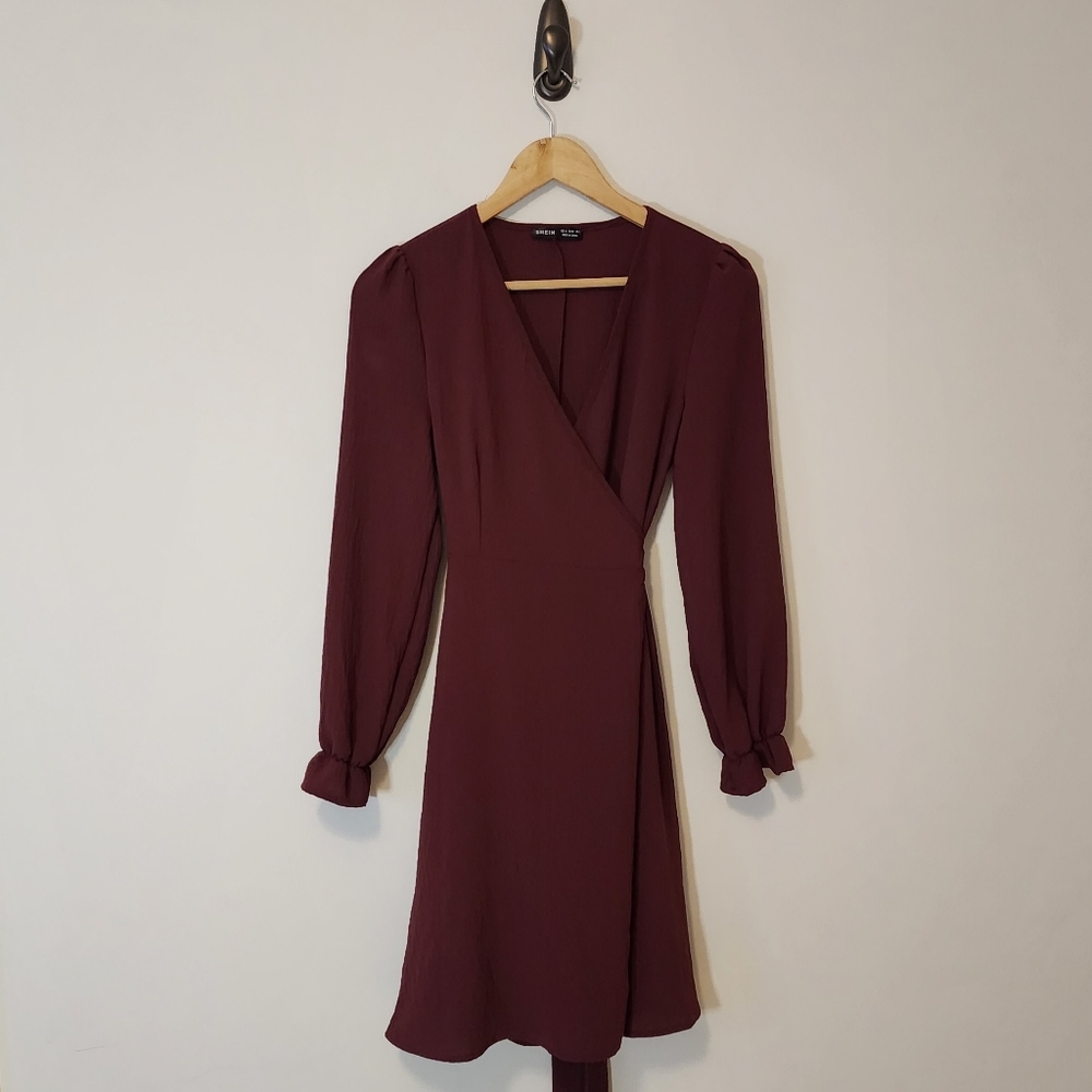 Medium Shein Wrap Long Dress Burgandy